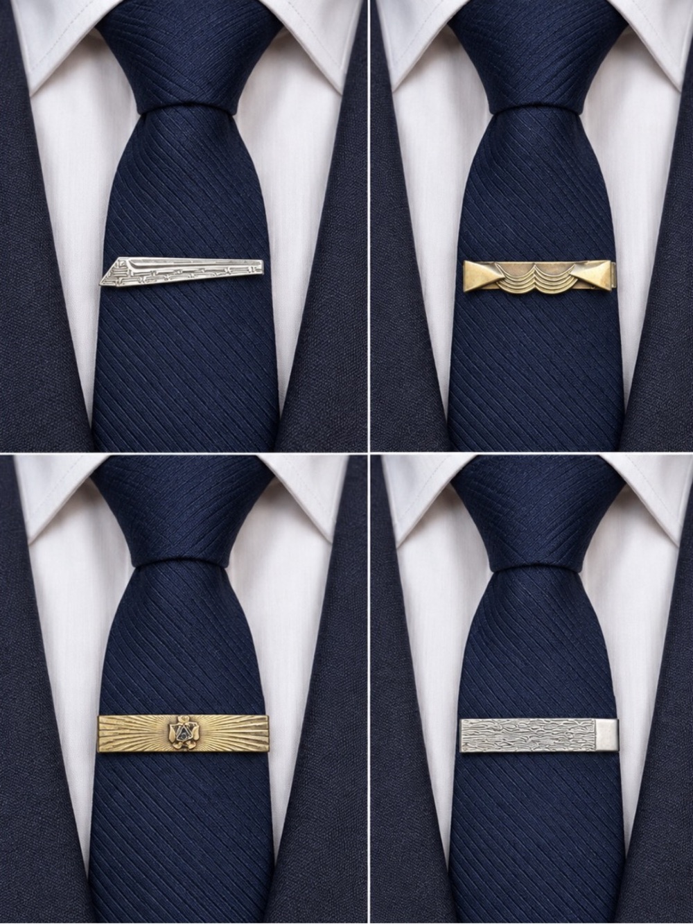 Vintage Mens gold & silver tie clip bars